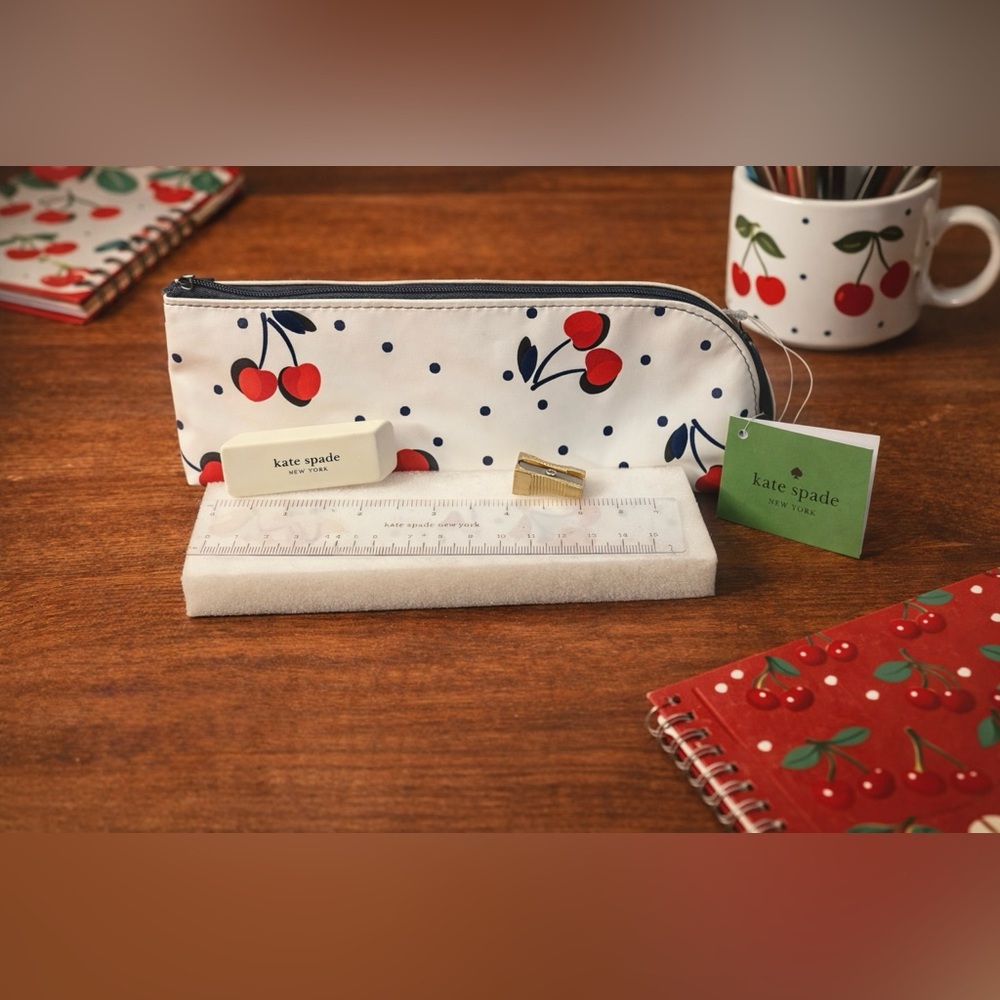 Kate Spade White Zipper Pouch with Cherry Print